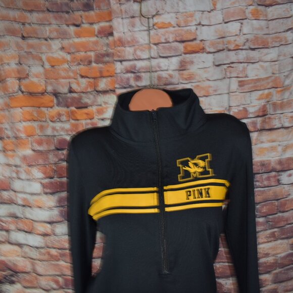 Pink Mizzou Missouri Tigers University Pullover Shirt 1/4 Zip Jersey Black Gold - Picture 2 of 12